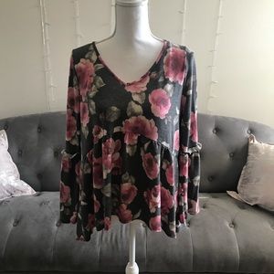Floral Bell Sleeve Flowy Peplum Top